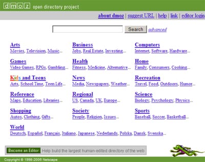 DMOZ - самый уважаемый каталог сайтов (онлайн)