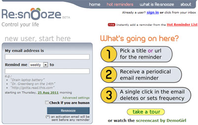Resnooze - настройка напоминаний на ваш e-mail (онлайн)