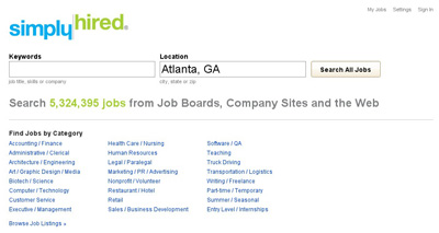 SimplyHired - поисковая система по поиску работников (онлайн)