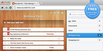 Wunderlist - сервис для повышения производительности (онлайн)